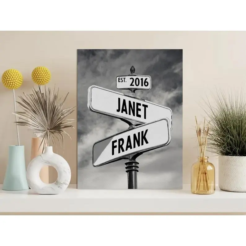 Personalized Canvas Vintage Street Sign, Gifts for Her, Custom Name and Date Street Sign Canvas Print, Anniversary Gifts for Him Couple Gift