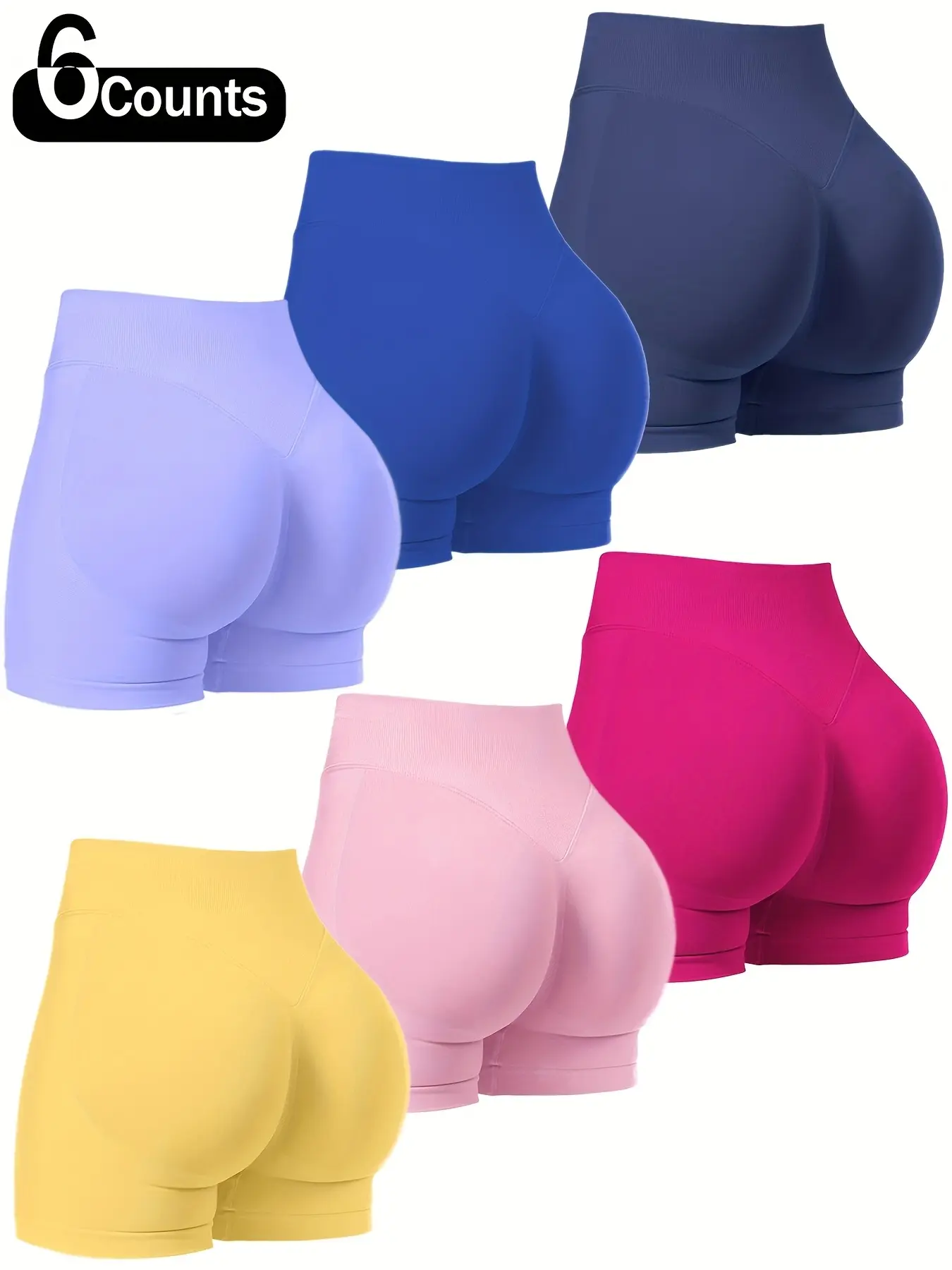 6 Pack Seamless Women Cycling Riding Shorts, Breathable Stretchy Knit Fabric, All Season Comfort Workout Bike Shorts, Multi Color Athletic Sport Shorts for Fitness & Biking