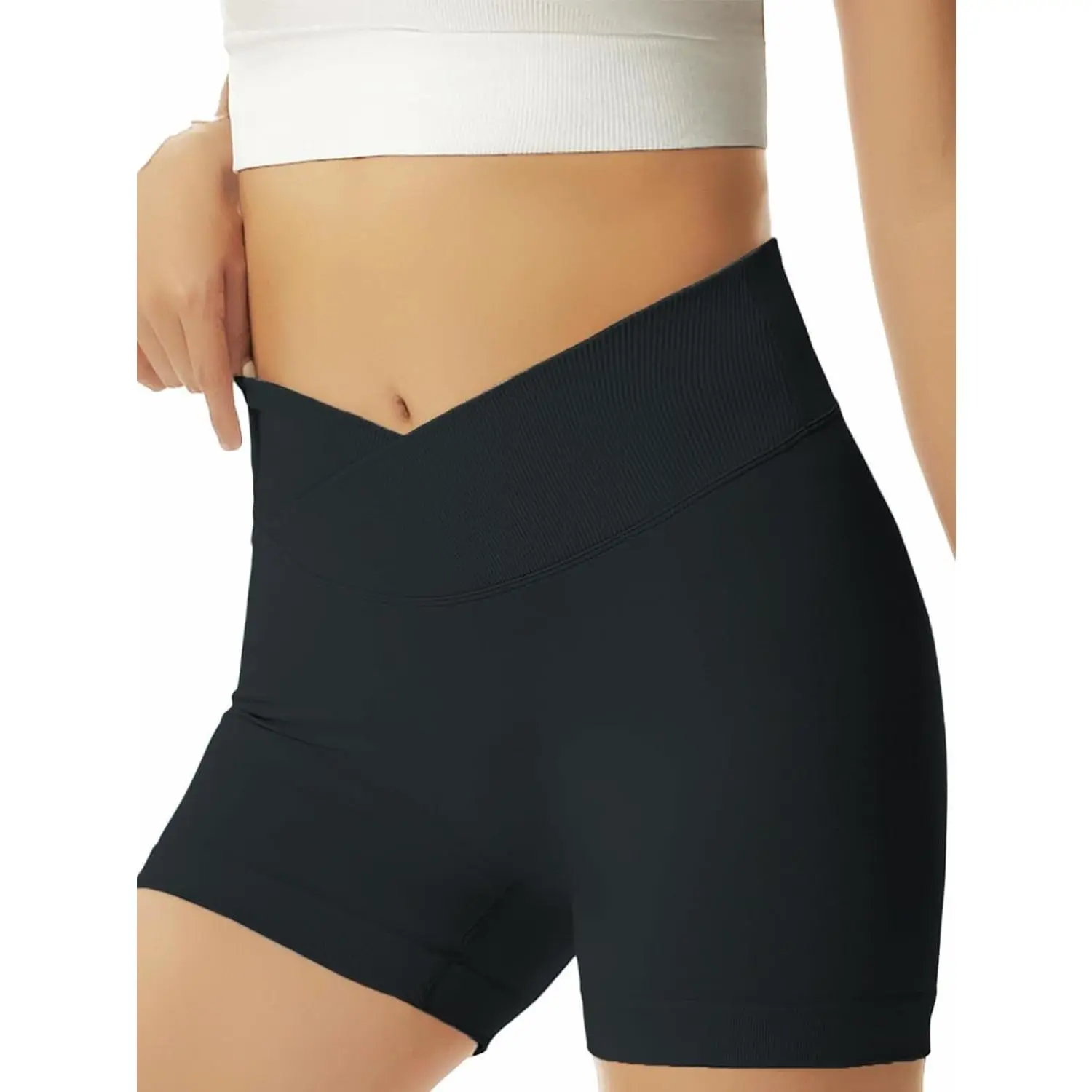 Girls Slim Tummy Control V Cross Waist Athletic Shorts for Bike Dance Gymnastics WorkoutGift