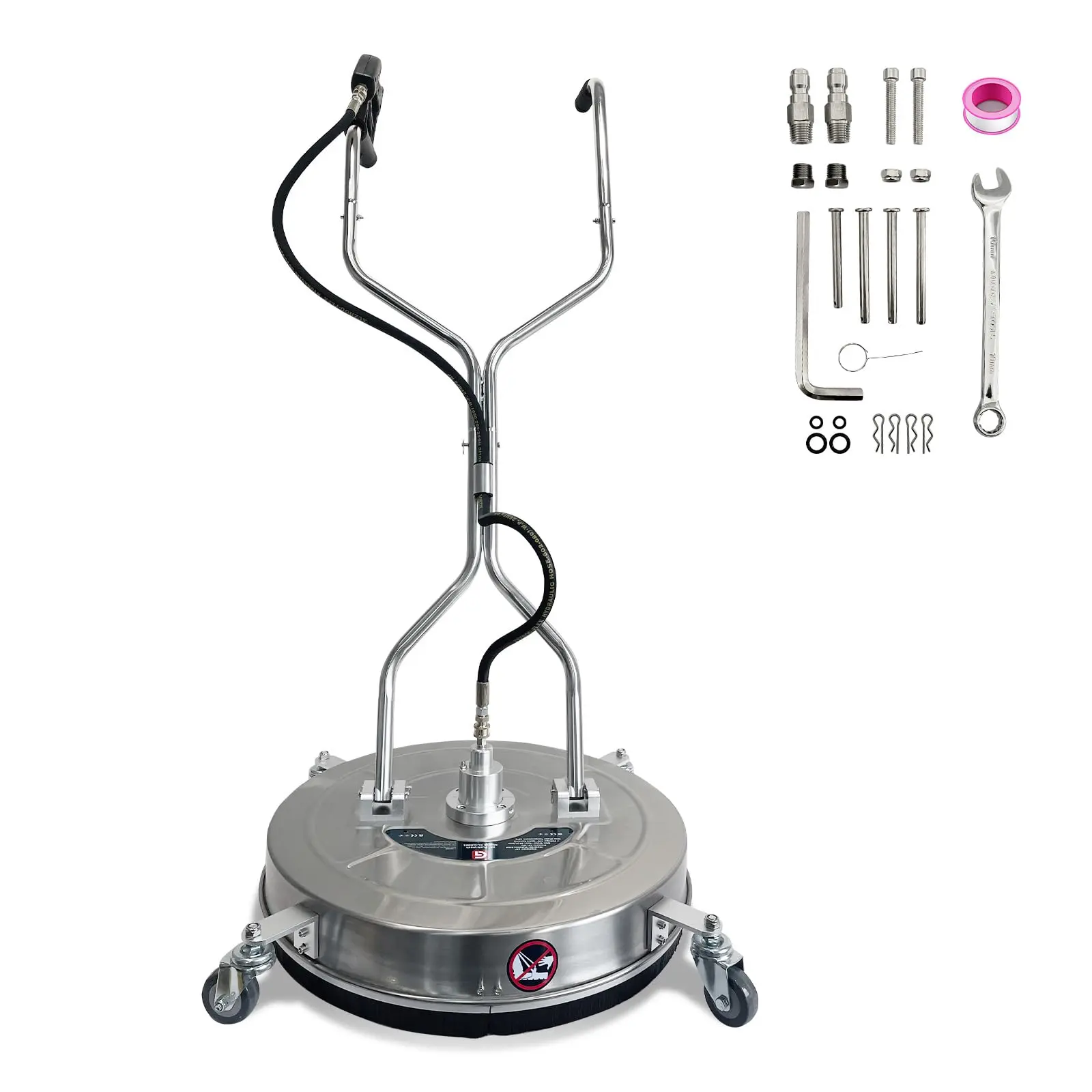 20 Inch Stainless Steel Pressure Washer Surface Cleaner, Heavy Duty Concrete Driveway Cleaner Attachment, Dual Rotating Jets, Fits Most Gas/Electric Washers >2000 PSI, Quick Connect, for Patio Deck Sidewalk Garage, Silver