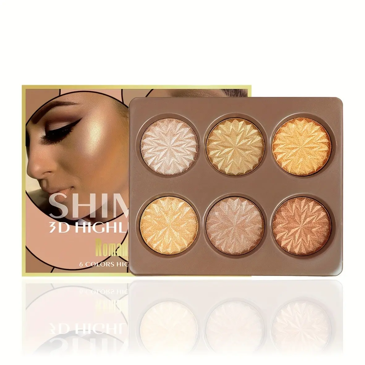 6 Shades Face Body Highlighter Palette, Long-Lasting Natural Waterproof, Contouring Brightening Fine Shimmer Facial Contouring Makeup Palette for All Skin Types