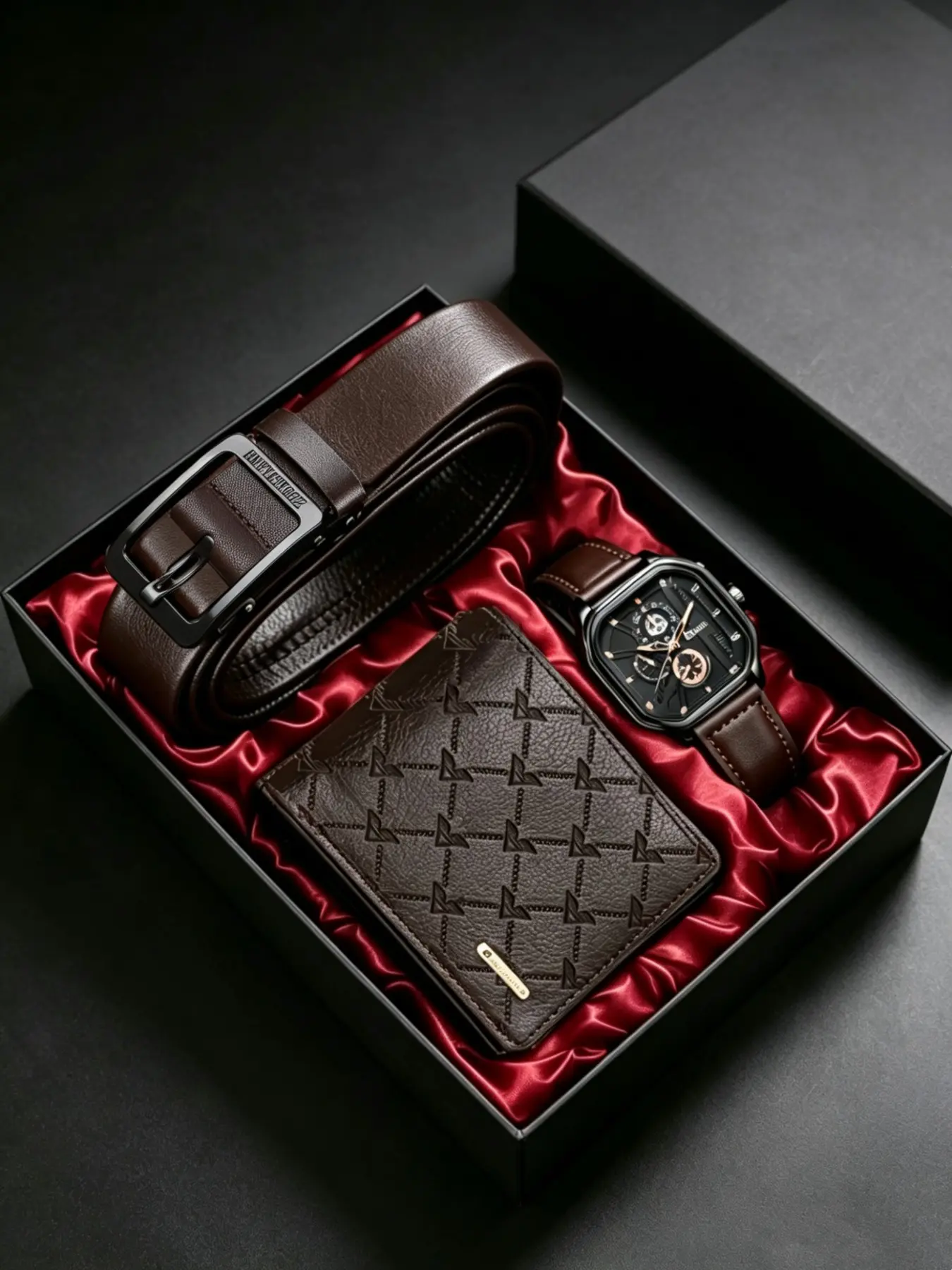 Men's Fashion Quartz Watch Set with Wallet and Belt, Complete Accessories Set, High-End Gift Box Included, Perfect for Business Casual Daily Wear