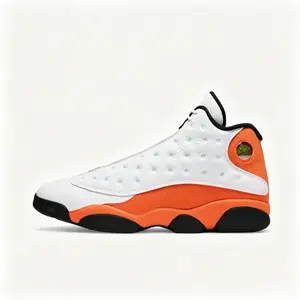 2026 Retro High-Top Basketball Sneakers | Vibrant White & Orange Leather Athletic Shoes | Comfortable Cushioned Footwear for Daily Wear & Sports