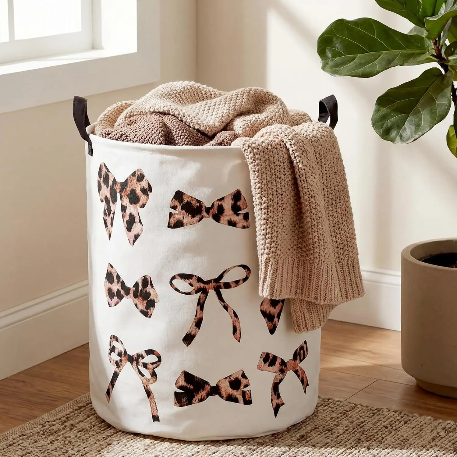 Coquette Laundry Basket Leopard Print Laundry Basket Cheetah Bow Nursery Hamper Cheetah Print Room Decor Oxford Cloth Collapsible Storage Organization for Bedroom Bathroom Dorm Office Decor