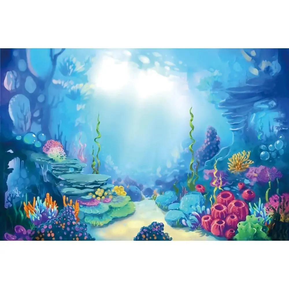 Synthetic Underwater Ocean Tapestry Wall Hanging, 60 inches x 40 inches Polyester Photography Backdrop with Coral Fish Aquarium Theme, Baby Shower, Engagement, Anniversary Decor & Studio Event Prop