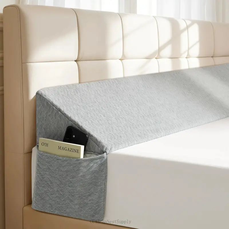 Bed Gap Filler Wedge Pillow Queen Size - Removable Washable Cover, Side Pocket, Supportive Memory Foam for Headboard & ReadingCC43PanNestSupply