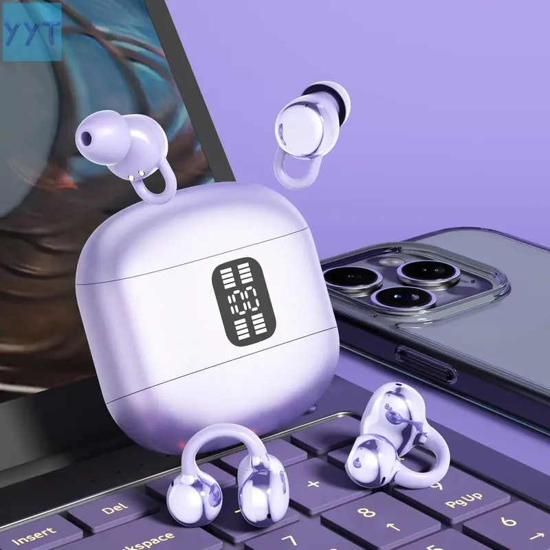 YYT1  True Wireless Bluetooth In-Ear Clip-On, Mini Couples Earbuds Gaming, HiFi Bass Stereo Enc HD Calling, Compatible with Android iPhone, Wireless Earphone, Clip On Headphones
