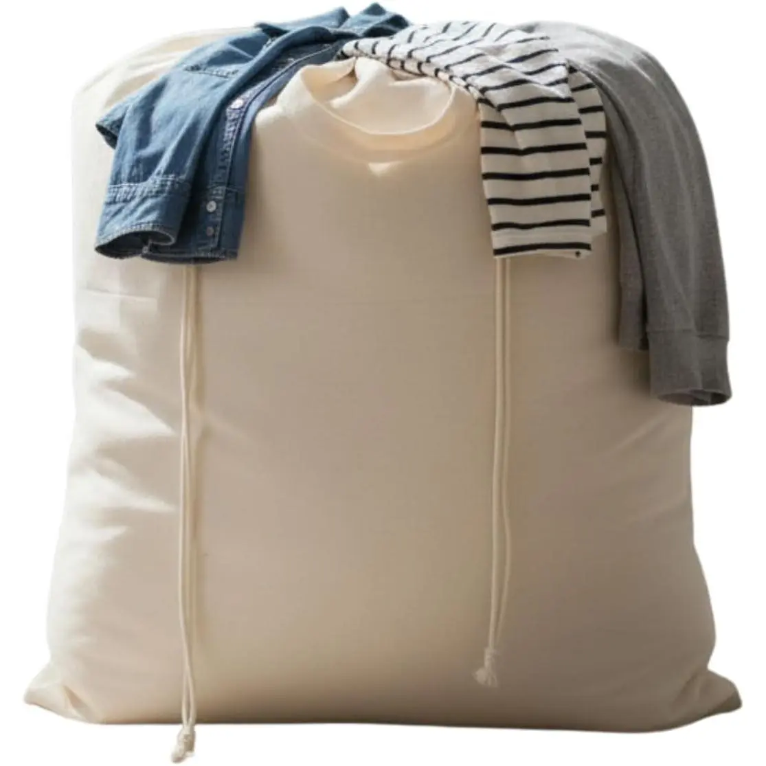 Natural Look Heavy Duty Cotton Canvas Laundry Bag, 28"x18" Extra Large Drawstring Dirty Clothes Holder with Handles, Machine Washable Home Organizer for Travel, College Dorm
