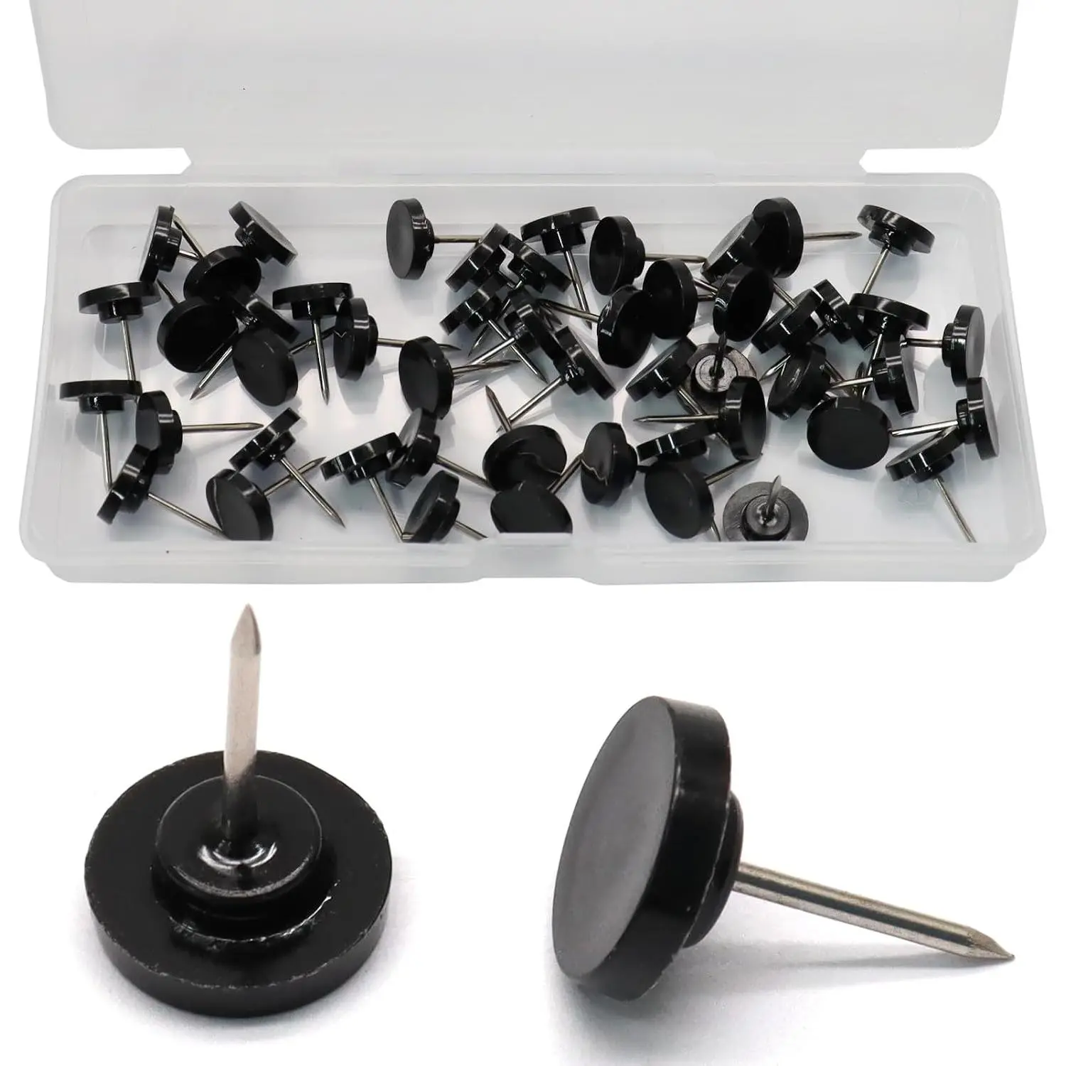 50 count Black Flat Push Pins, Plastic Thumb Tacks for Cork Board
