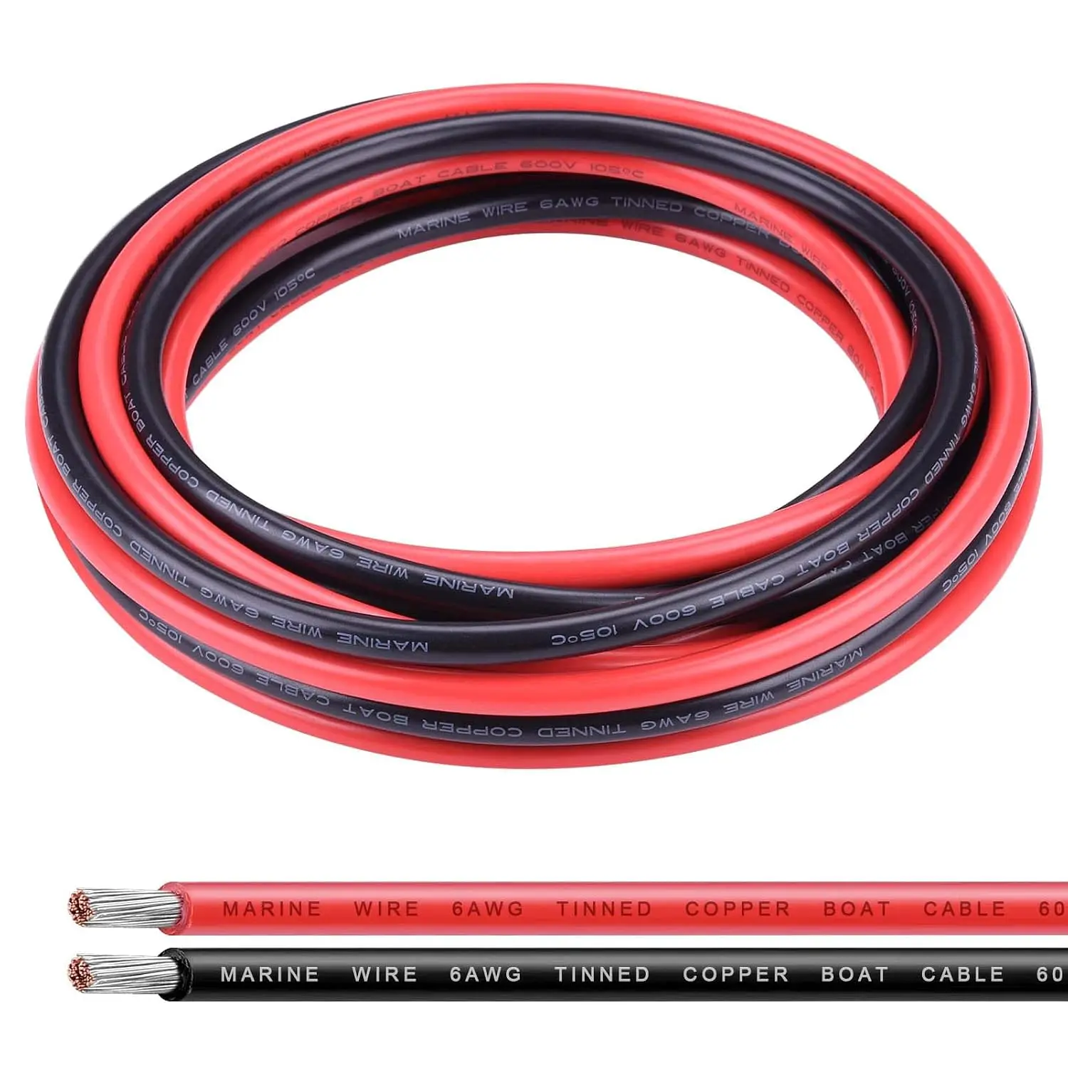 6 Gauge Wire, 10Ft Black & 10Ft Red 6 AWG Tinned Copper Electrical Wire ,2 Single Conductor Insulated Stranded Wire for Solar Panel  Automotive Marine Speaker,Low  Wire for Light