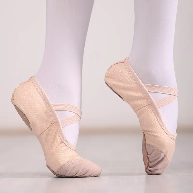 Dance shoes free strap leather head dance shoes practice shoes adult children women yoga shoes ballet Stretch Canvas Split Sole Ballet Shoes