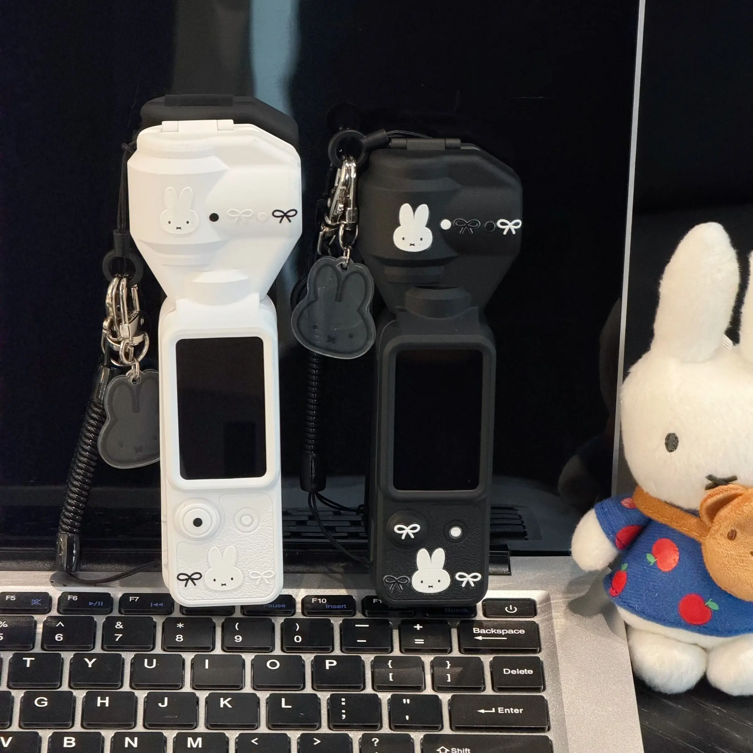 Luxury Playful Cartoon Rabbit DIY Creative Design Osm Tripod Camera Case for Dji Pocket 3, 4, 4pro, with Lanyard, Portable Outdoor Anti-Loss Protective Cover