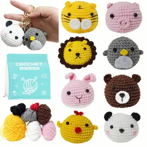 Crochet Kit for Beginners, 8  Crochet  Knitting Kit, with Key Chain, Beginner Crochet Kit for Adults with Step-By-Step Video Tutorials and Yarns, Hook, Accessories