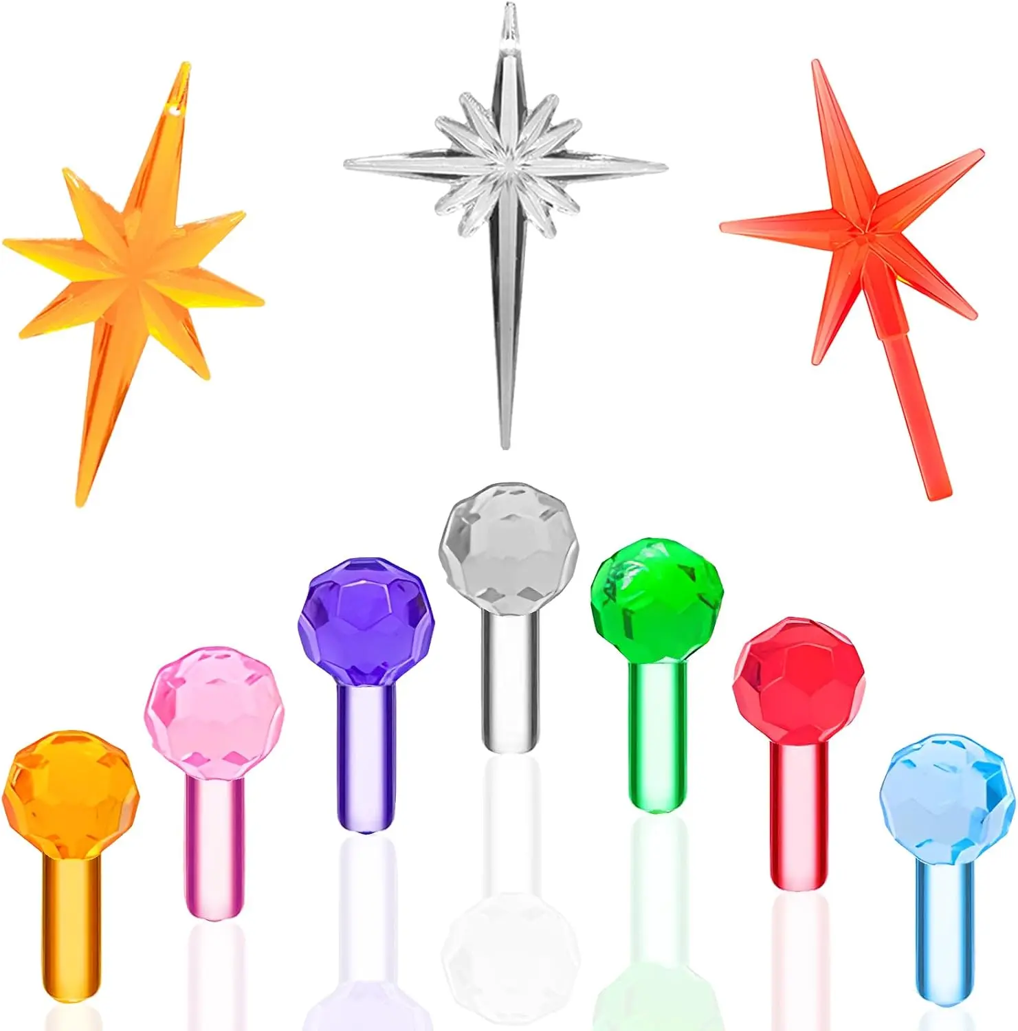 ®Globe Pinlites Bulbs for  Ceramic Christmas Tree- Round Faceted Globe Lights Ornaments,  Clear (140 Pack &3 Plastic Topper)