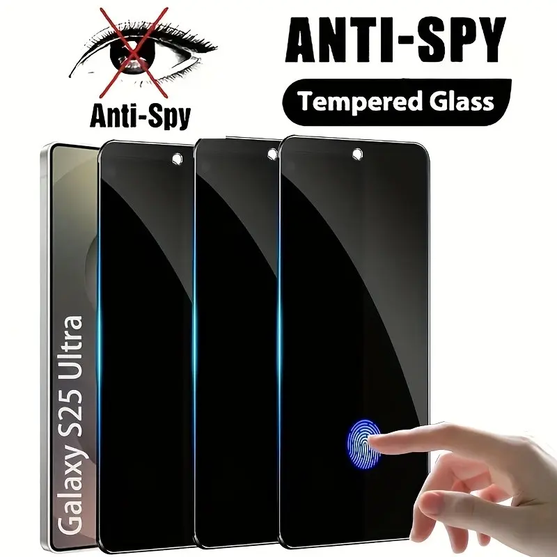 Three-Pack Samsung S25 Ultra Privacy Tempered Glass Film, Under-Display Fingerprint Unlock, Anti-Spy, Anti-Fingerprints, Full Screen Protection