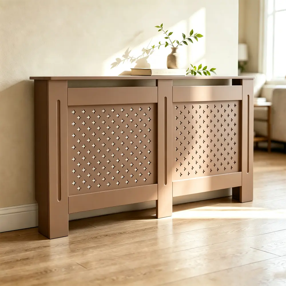 MDF Radiator Cover, Decorative Heater Cover with Perforated Front Panel, Multifunctional Display Shelf, Freestanding Radiator Cabinet, Heat-Resistant Home Heating Enclosure, Easy Assembly for Living Room, Bedroom & Hallway