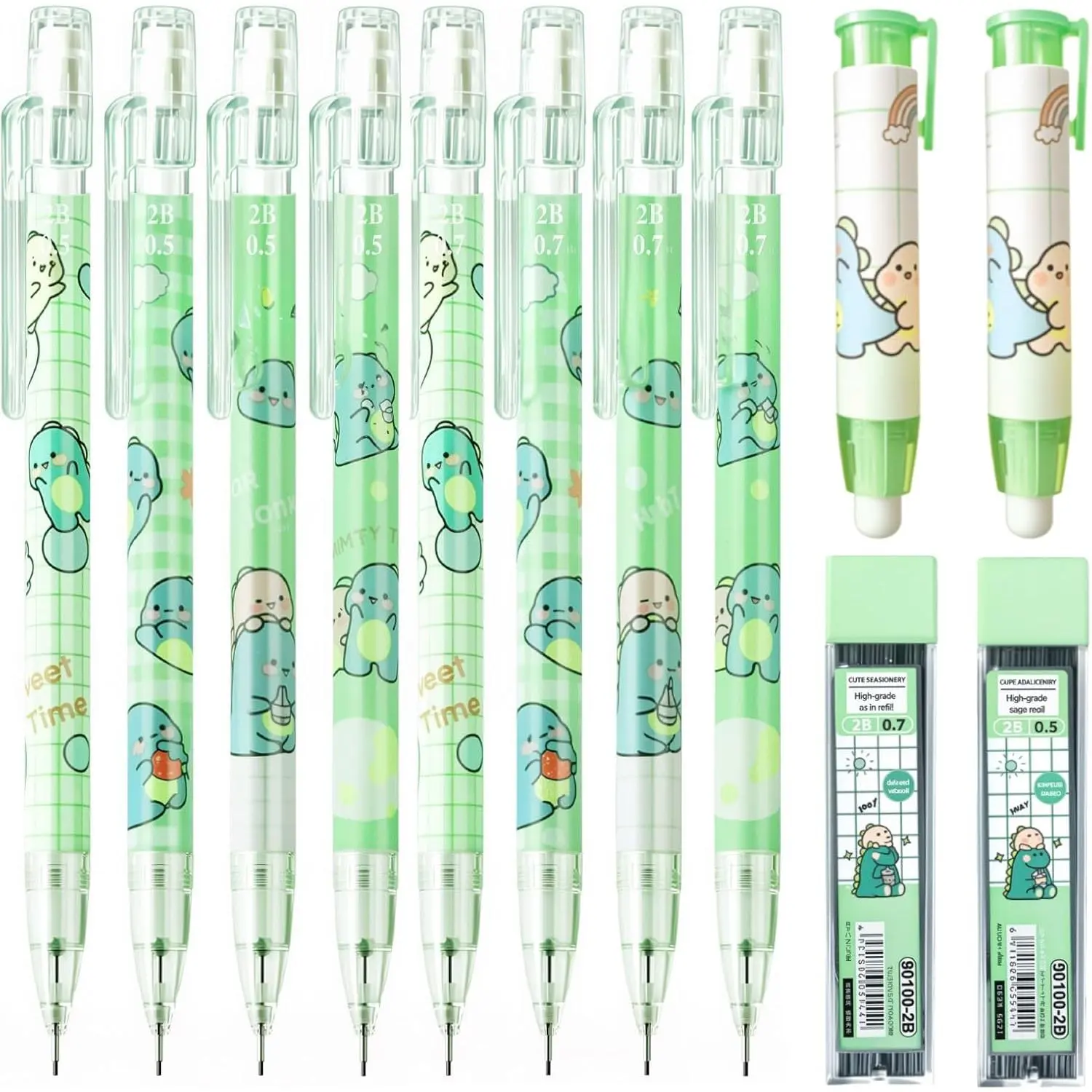 Cute Green Dinosaur Mechanical Pencil Set