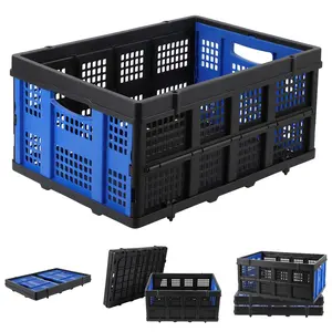 Garvee Heavy-Duty 55L Collapsible Plastic Storage Crate – Stackable, Collapsible Utility Bin with Handles – Multi-Purpose Organizer Basket for Home, Office, Garage, Kitchen, Study Room – Blue