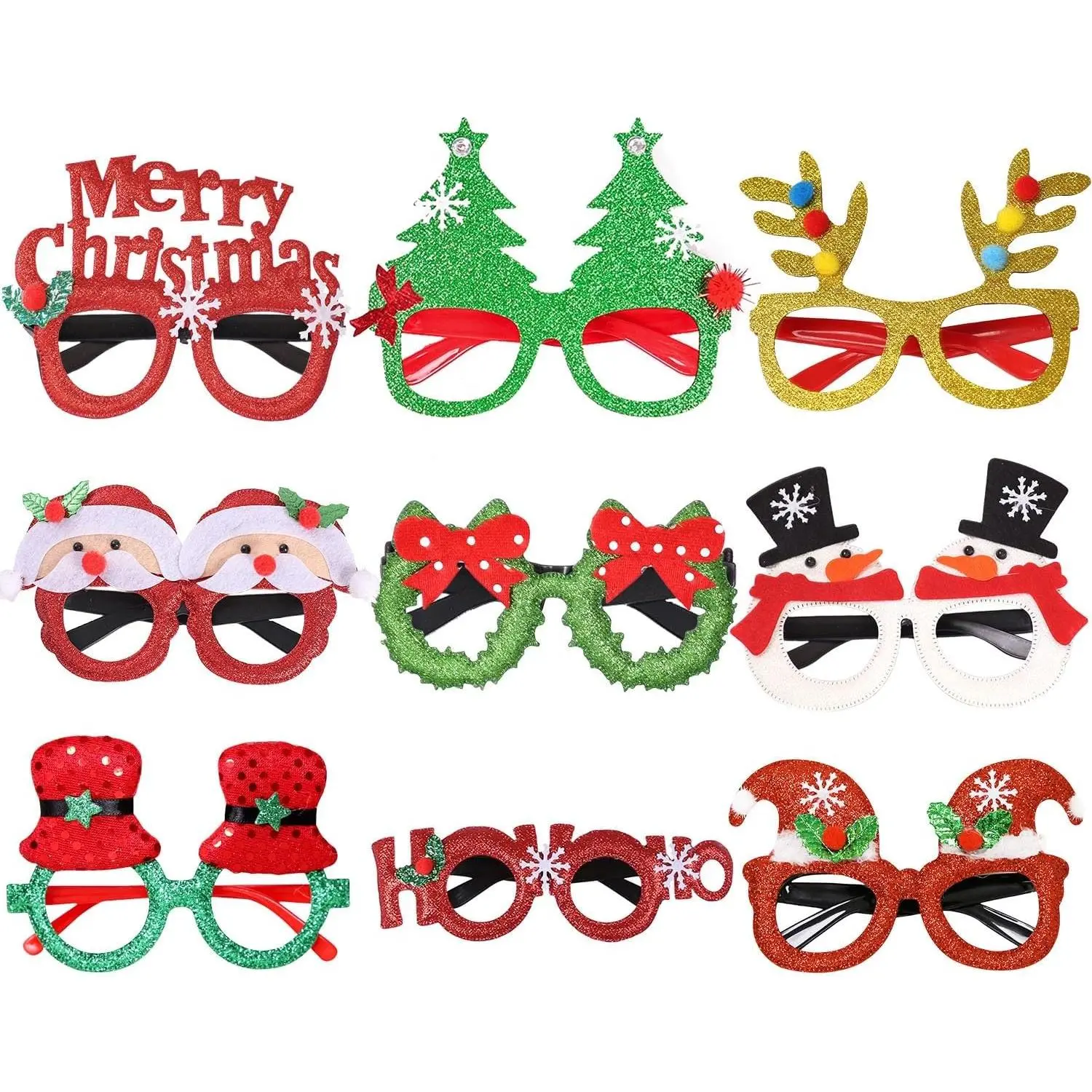 9 Pack Christmas Party Glasses, Christmas Glitter Eyeglasses Frames for  Adults Christmas Party Favors, Xmas Holiday  Photo Props Decor Accessories