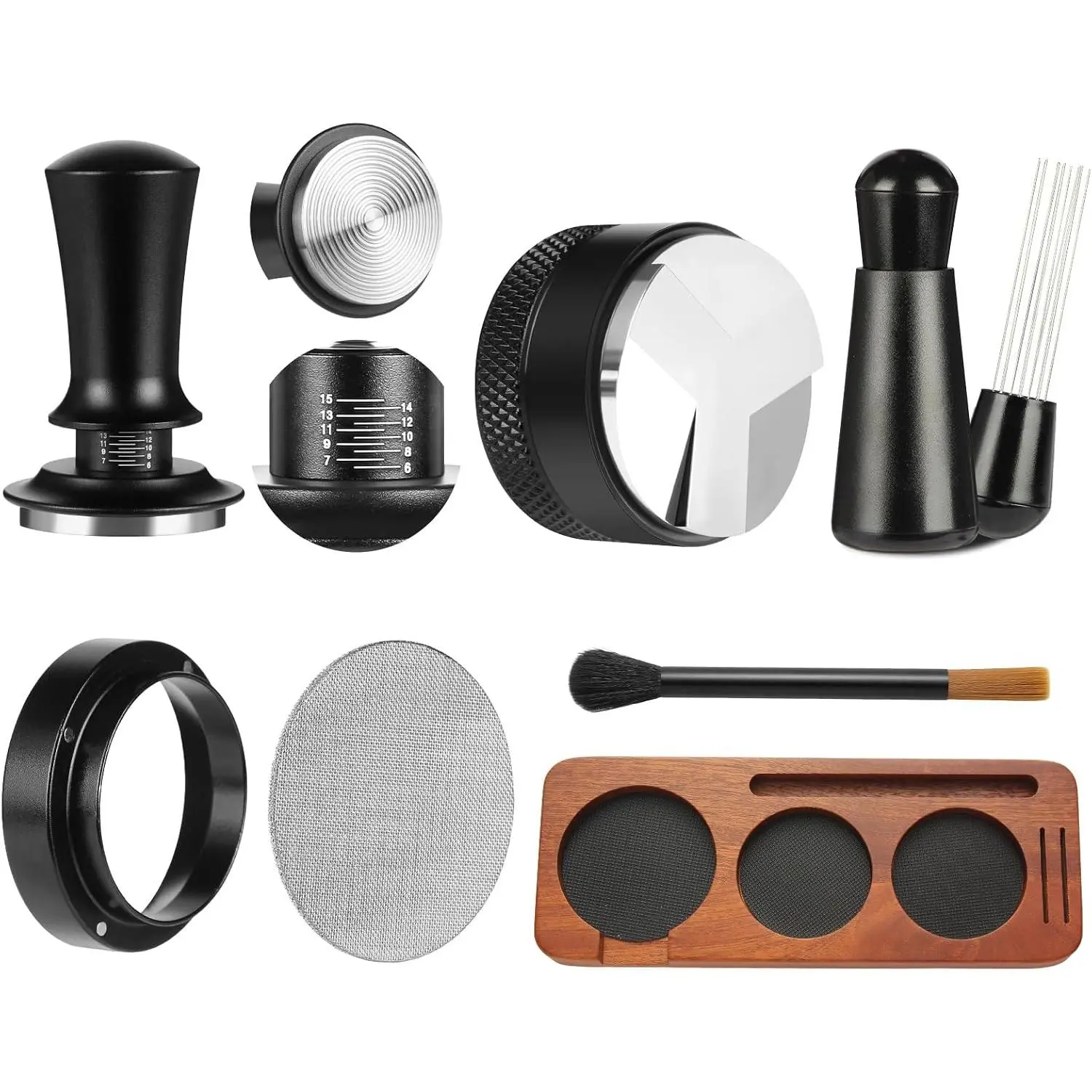 7 count Espresso Accessories,WDT Tool Espresso Machine Tamper Tools | Barista Tools Kit,Coffee Tamper with  Espresso Tamping Station,Distributor,Stirrer,Dosing Funnel,Brush,Puck Screen(58mm)