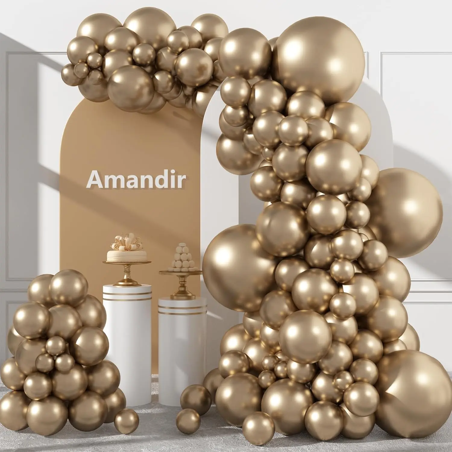 153pcs Latex Metallic Gold Balloons Arch Garland Kit - Flexible Arch Shape, 18/12/10/5in Chrome Gold Champagne Balloons for Happy Birthday, Wedding Decorating (Home & Festive Party Supplies), Multi-Size