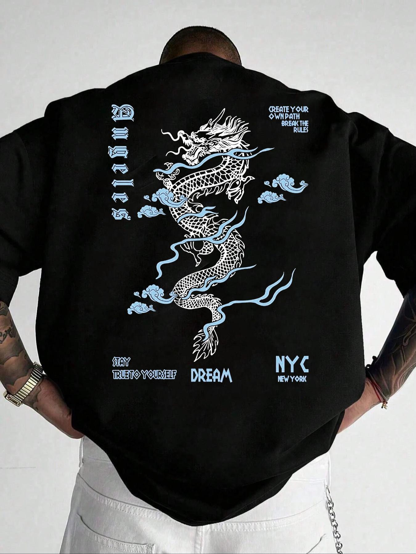 Men's Dragon Graphic Print Round Neck Sleep Tee, Regular Fit Casual Soft Comfortable Short Sleeve T-shirt for Summer, Men's Sleepwear for Daily Home Wear, Streetwear, Casual Street Fashion