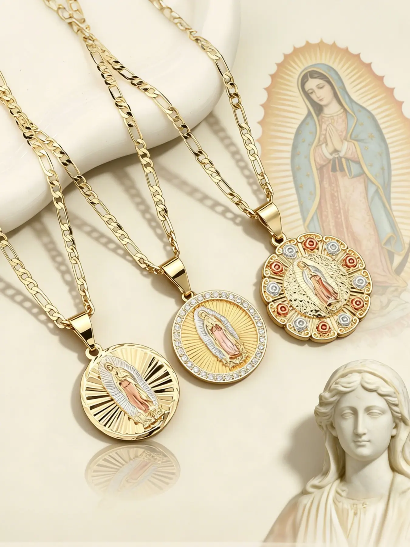 1Piece Collar de encanto de la medalla de la virgen Guadalupe Virgin Mary Geometric Religious Necklace, Holy Spirit Our Lady of Guadalupe Medal Charm Pendant, Catholic Retro Jewelry Spiritual Ornament for Parties/Events, Chain necklace