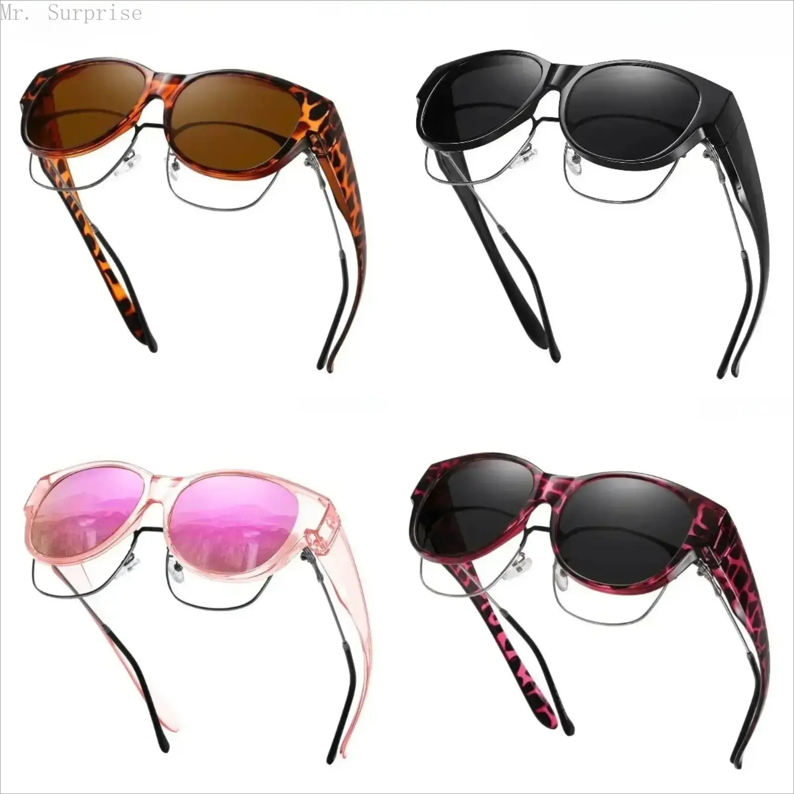Unisex Classic 4-Pack Polarized Fit Over Sunglasses, Large Frame Shades for Prescription Glasses with UV-Protection Lens, UV400 Shield for Driving