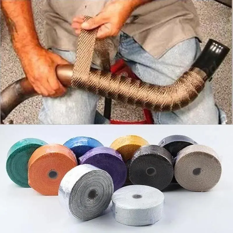 5M Glass Fiber Heat-Resistant Exhaust Wrap for Motorcycle Exhaust Header Pipes, Thermal Protection Tape Roll with Stainless Steel Zip Ties for Motorcycle Users