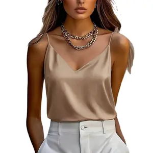 Women's Silk Satin V-Neck Cami Top Spaghetti Strap Camisole Sleeveless Solid Color Tank Top Casual Elegant Summer Basics Layering Blouse 2026