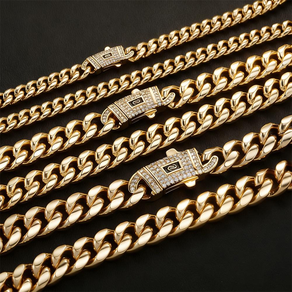 14K Gold-Plated Cuban Link Chain and Bracelet Set - PVD Anti-Tarnish Technology, Hypoallergenic and Water-Resistant Hip Hop Jewelry, Gift with Eternal Shine for Men