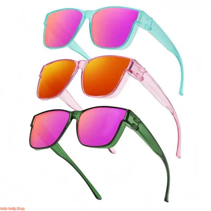 Unisex 3-Pack Stylish Flip-Up Fit Over Glasses - Candy Color Frame, Mirrored Lens, UV400 Protection, Dual-Use for Myopia Glasses, Driving & Beach - Fashion Accessories for Women, Sunglasses, Stylish Accessories