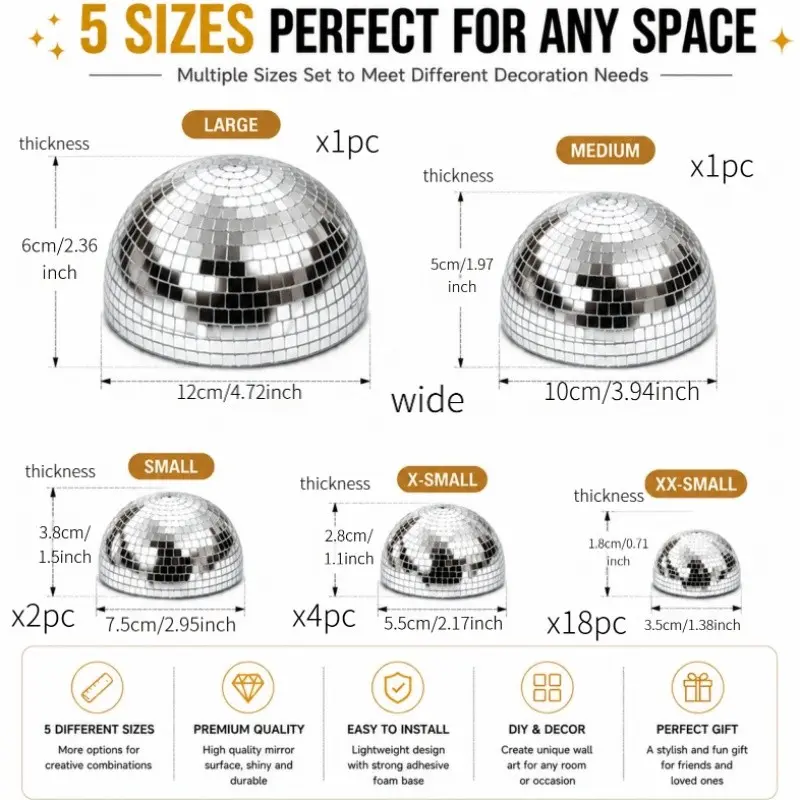 26 Mirror Mosaic Disco Ball Wall Stickers, Reflective Art Decor, DIY Party Decoration, Bedroom, Living Room, Wedding, Event Backdrop