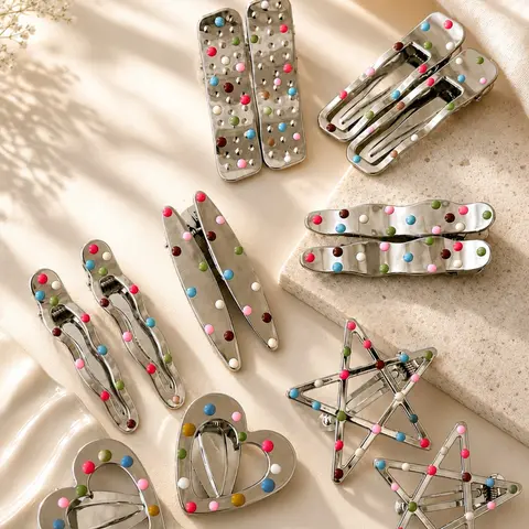 14PCS Y2K Set, Colorful Candy Dot Snap Hair Clips, Heart, Star & Wavy BB Hair Barrettes, Cute Hair Accessories for Women & Girls, Decorative Clips
