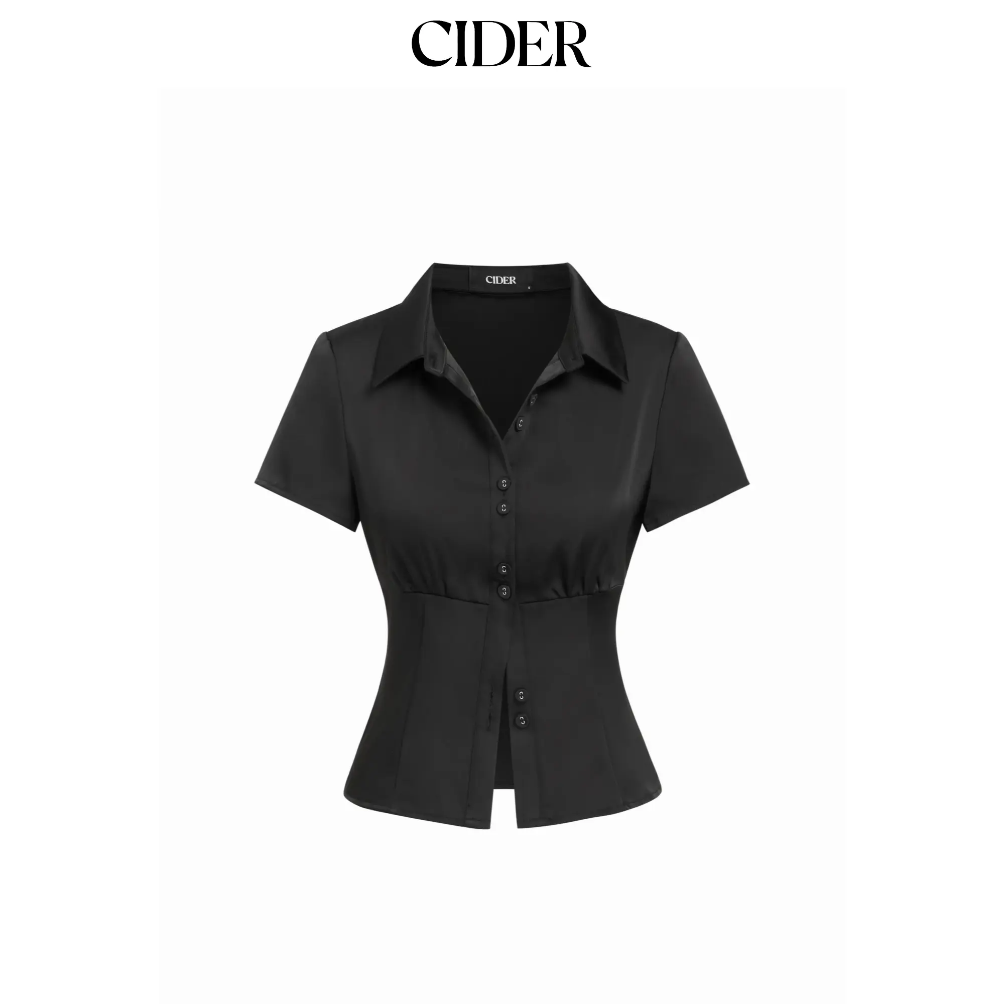 Cider Satin Short Sleeve Ruched Corset Blouse