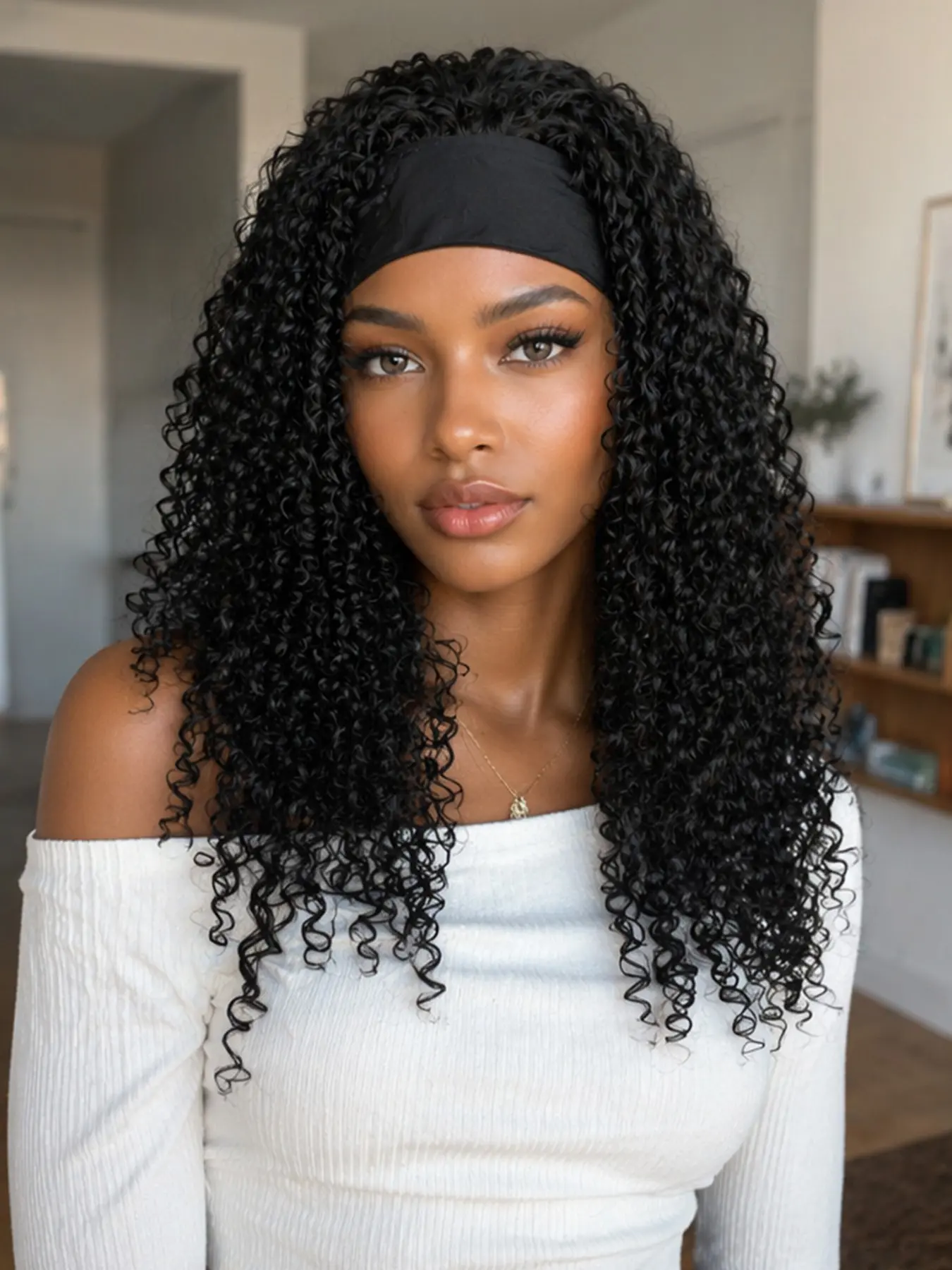 16 Inch Headband Wigs for Women Wet and Wavy Headband Wig Curly Wave Synthetic Wigs Fiber Synthetic Curls Curly Synthetic Hair Glueless Heat Resistant Wigs for Woven Wear Daily Party Cosplay Halloween And Christmas Gifts