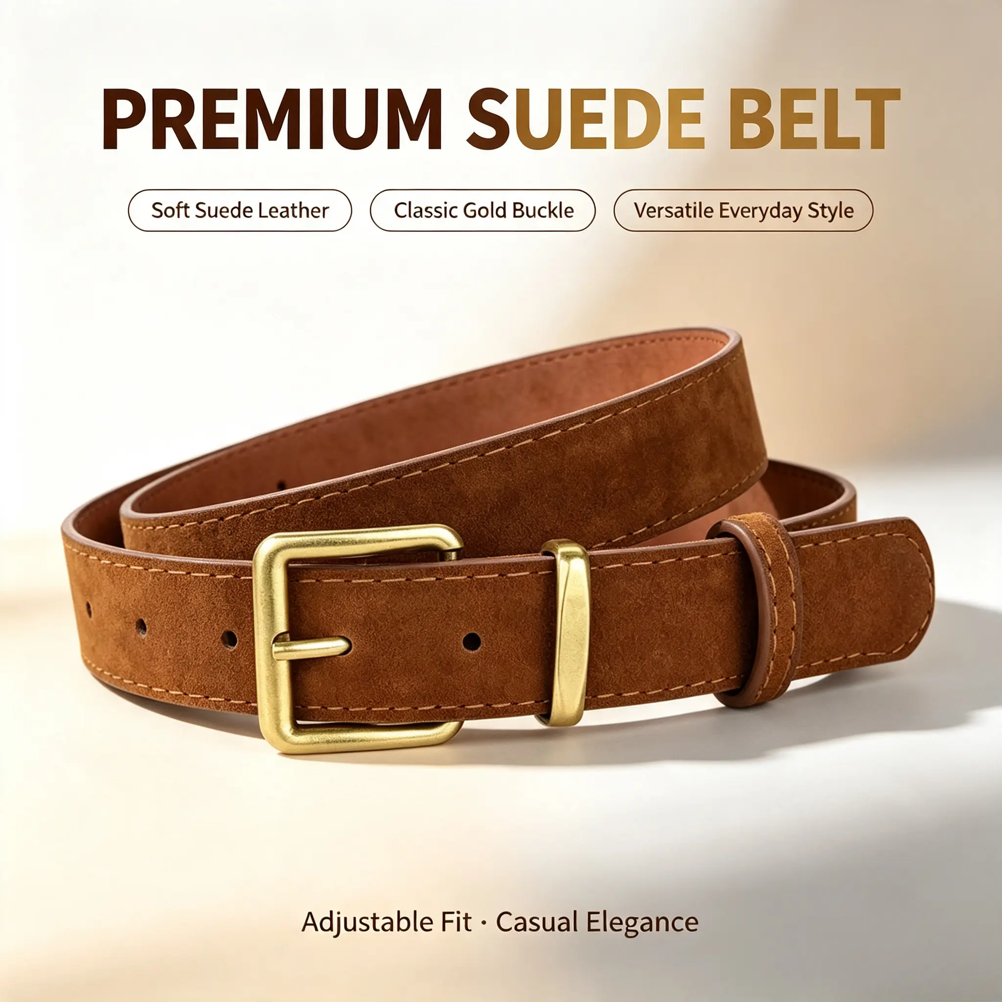 Women's Suede Belt, Square Buckle Waist Belt for Jeans & Dresses, Vintage Fashion Belt with Alloy Buckle for Casual Outfits