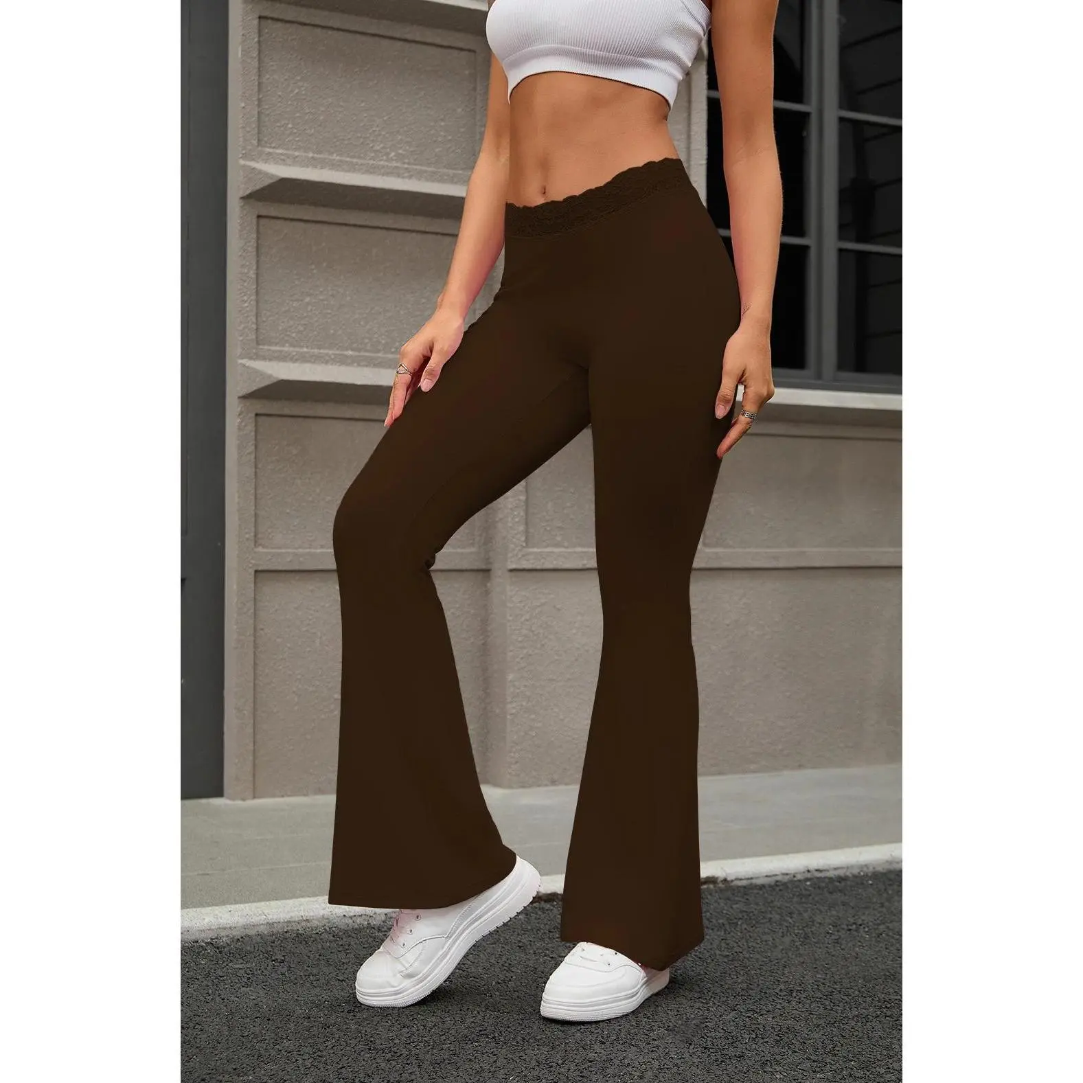 Women's new casual exercise low waisted lace flared pants sportswear yoga pants wide leg pants