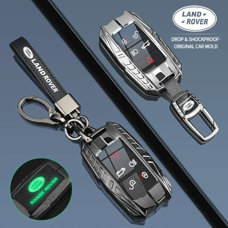 Zinc Alloy Leather Car Key Protective Case, Remote Control Cover, Key Shell, Key Cover, Luminous, Suitable for Land Rover Range Rover, Range Rover Sport, Discovery, Discovery Sport, Range Rover Evoque, Velar