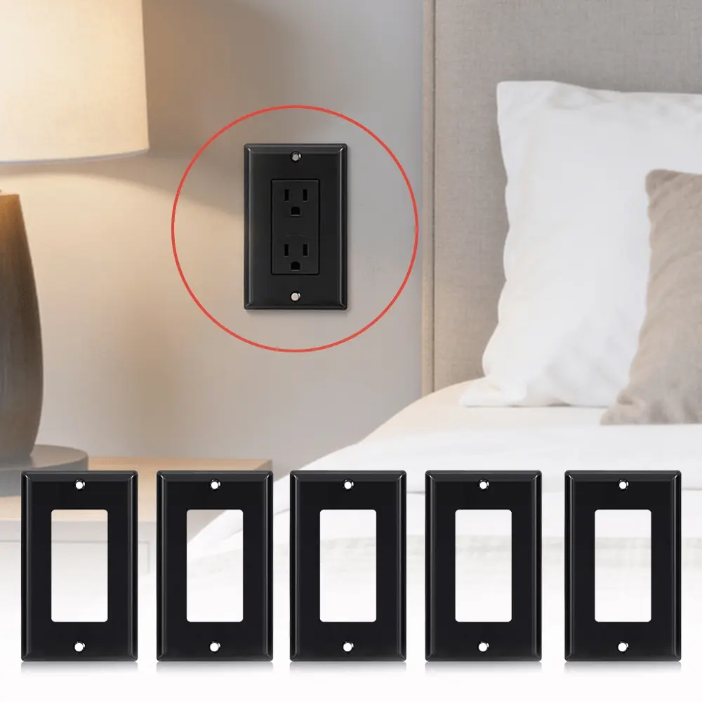 American standard socket panel 5-pack, black cover set, standard size combination, whole house socket unified upgrade, renovation spare parts, convenient for home installation