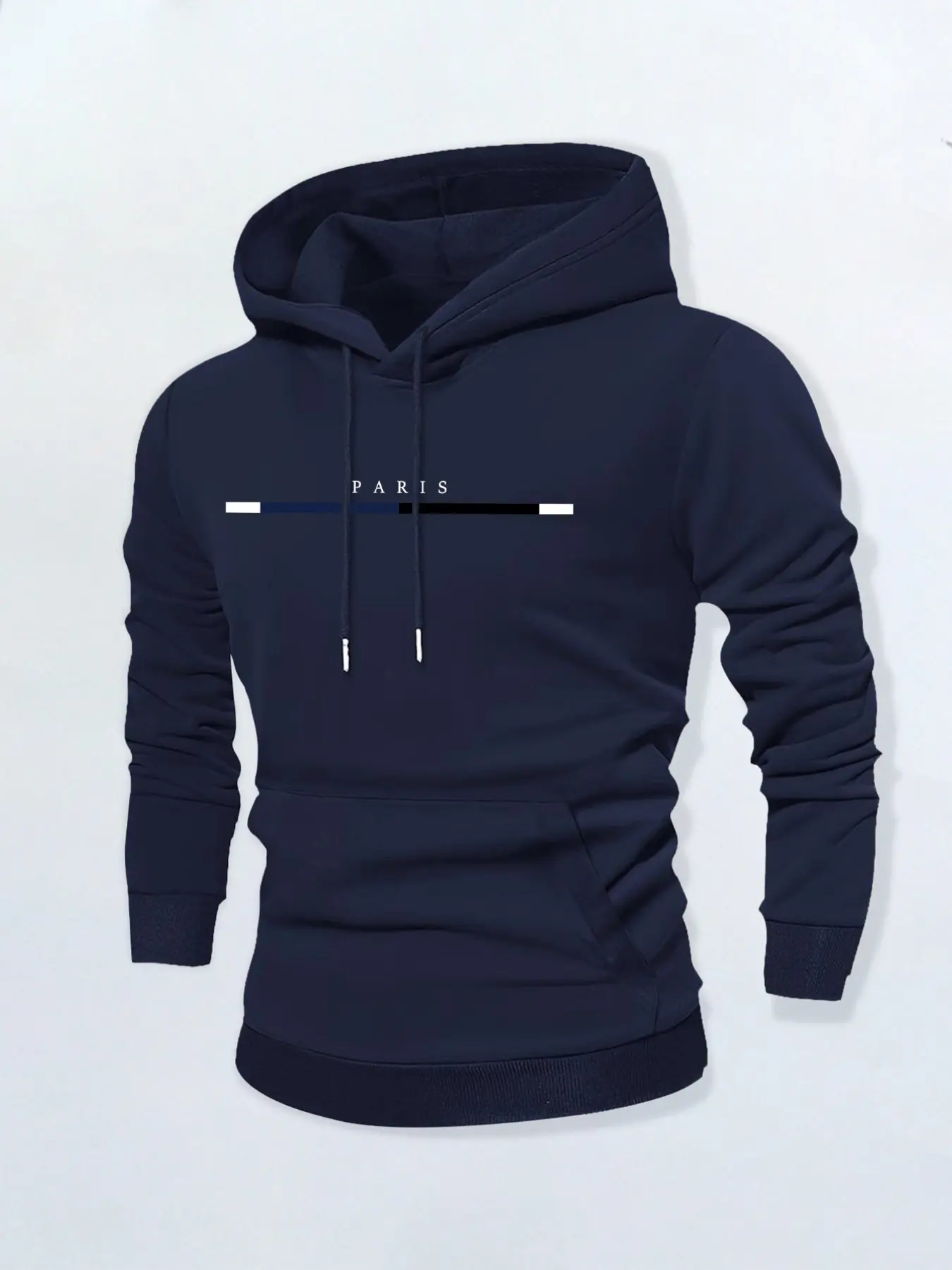 Men's Casual Paris Letter Print Hoodie, Loose-Fitting Long Sleeve Sweatshirt, Geometric Pattern, All Seasons Wear, Casual Hooded Sweatshirt