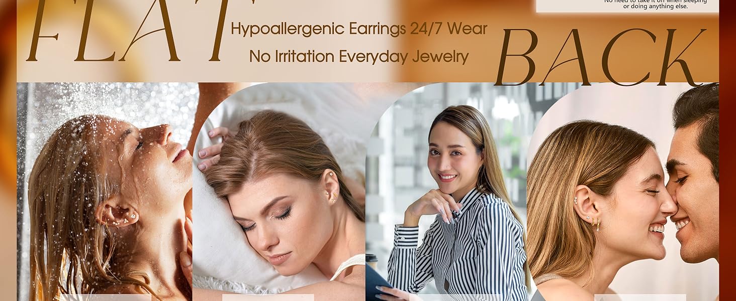 MILACOLATO Hypoallergenic Flat Back Earrings Gold Cartilage Earring Sets for Multiple Piercing 20G Surgical Stainless Steel Earrings for Women Trendy Earring Stacks Small Hoop Flatback Stud Earrings SpringStatements