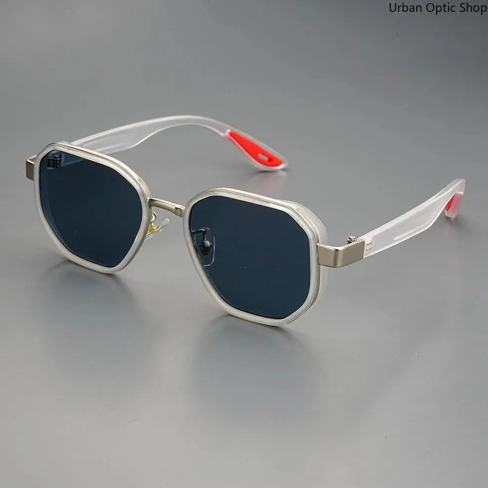 XUH Unisex Geometric Polygon Clear Frame Sunglasses, TR90 Lightweight UV400 Anti-Glare Metal Trim Shades for Driving Fishing Travel Daily Wear