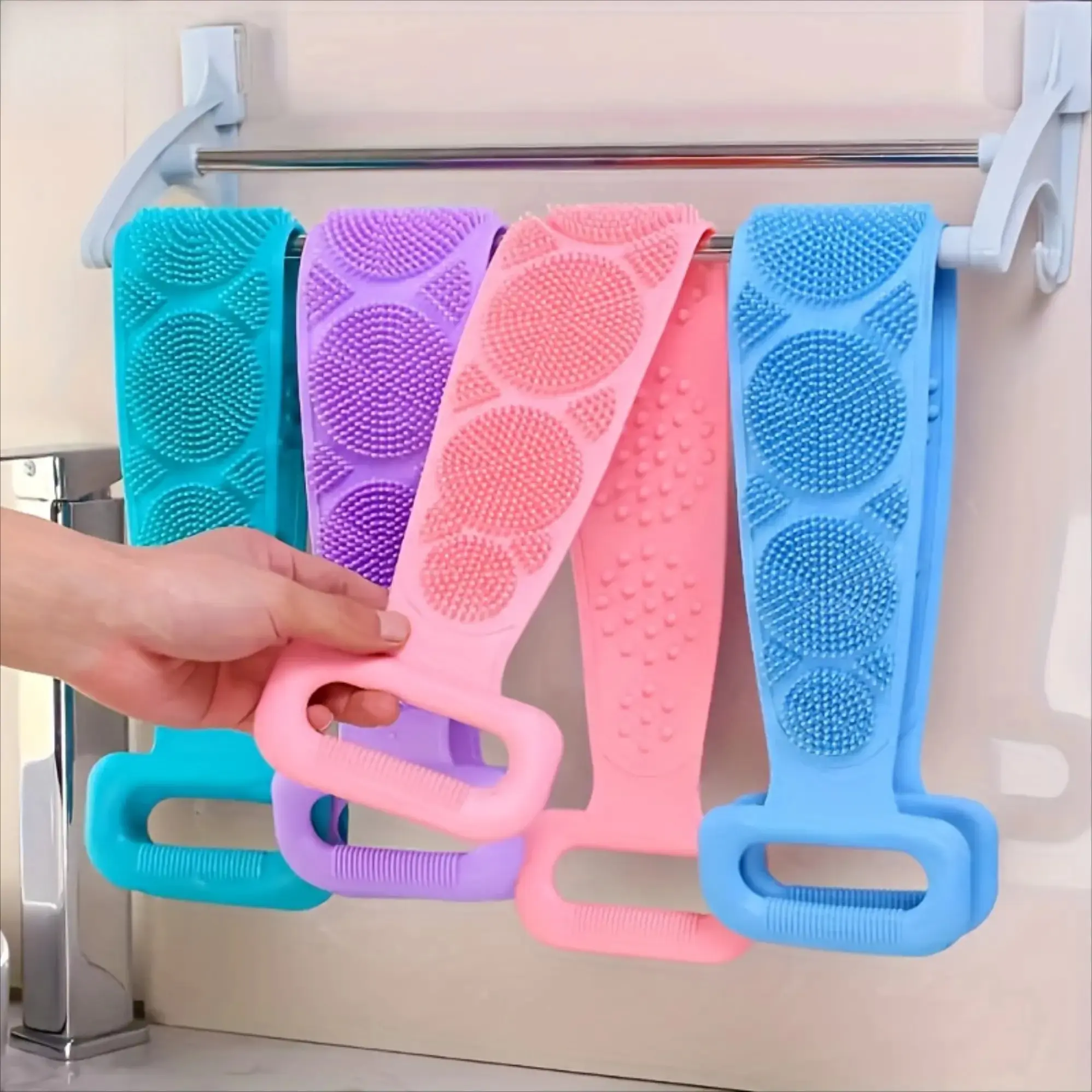 1/2PCS Silicone Body Exfoliating Bath Set - Personal Care Shower Accessories with Long Back Scrubber Strap, Deep Cleansing Massage Brush for Men, Women’s Skin Care Spa (Sports & Outdoor Camping & Hiking Use)