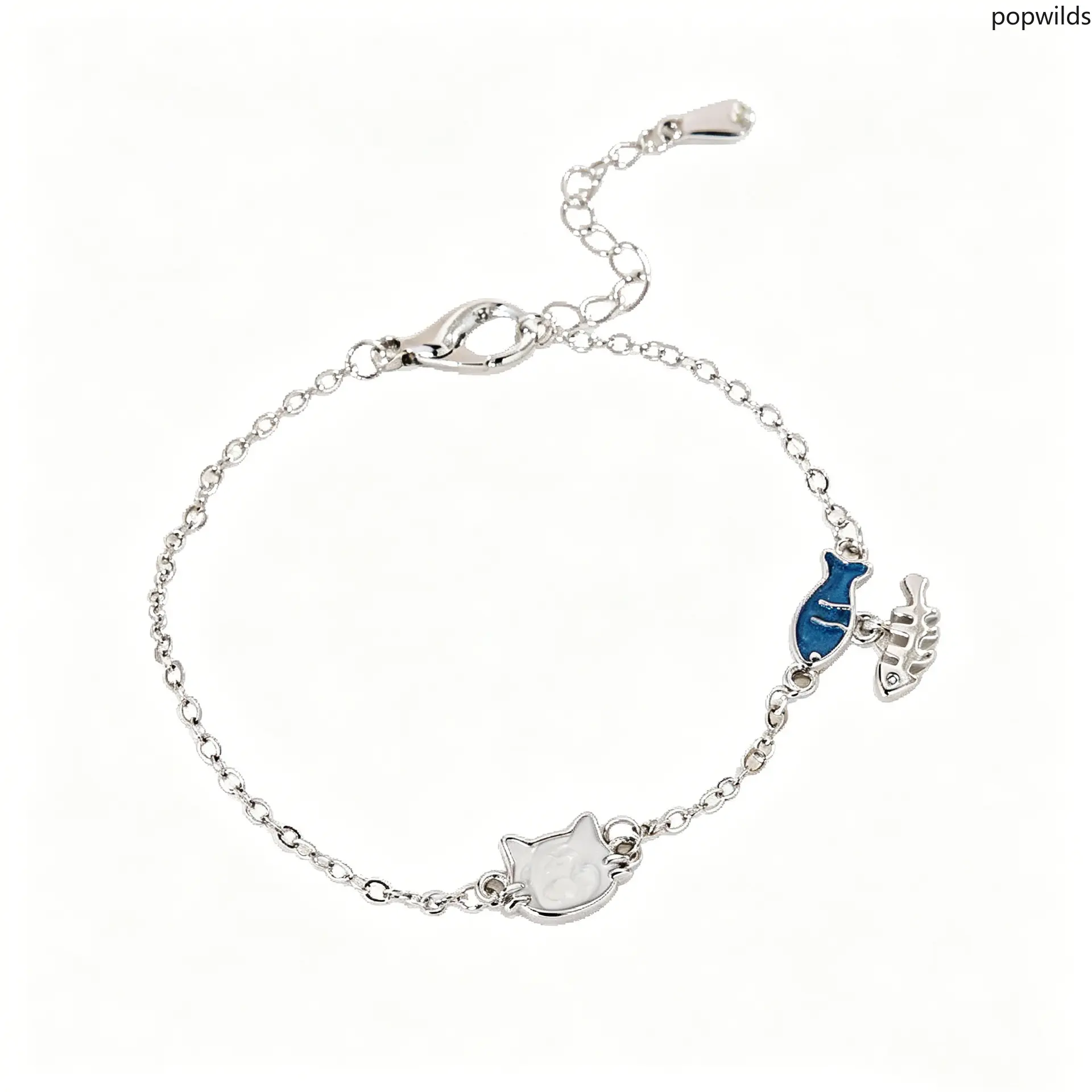 White Cat & Fish Bracelet Exquisite Gift For Best Friends Cute Girly Blue Fish Bone Kitten Bracelet Fashion Hand Jewelry For Women Daily Sweet Trendy Accessory Gift