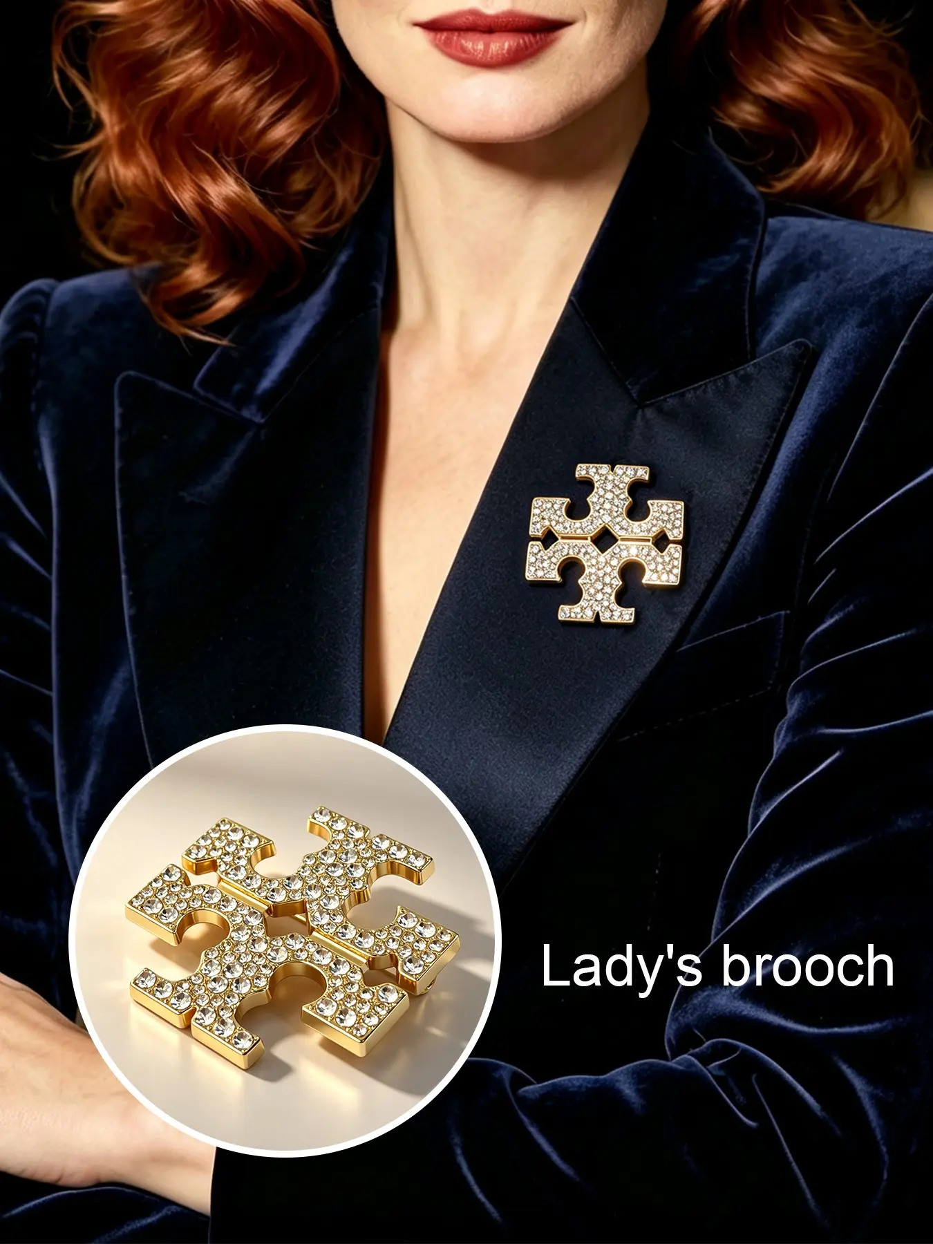 Lady's brooch, with a crystal design, shining brightly, suitable for pairing with jeans, formal dresses, and casual wear, Rhinestone brooch