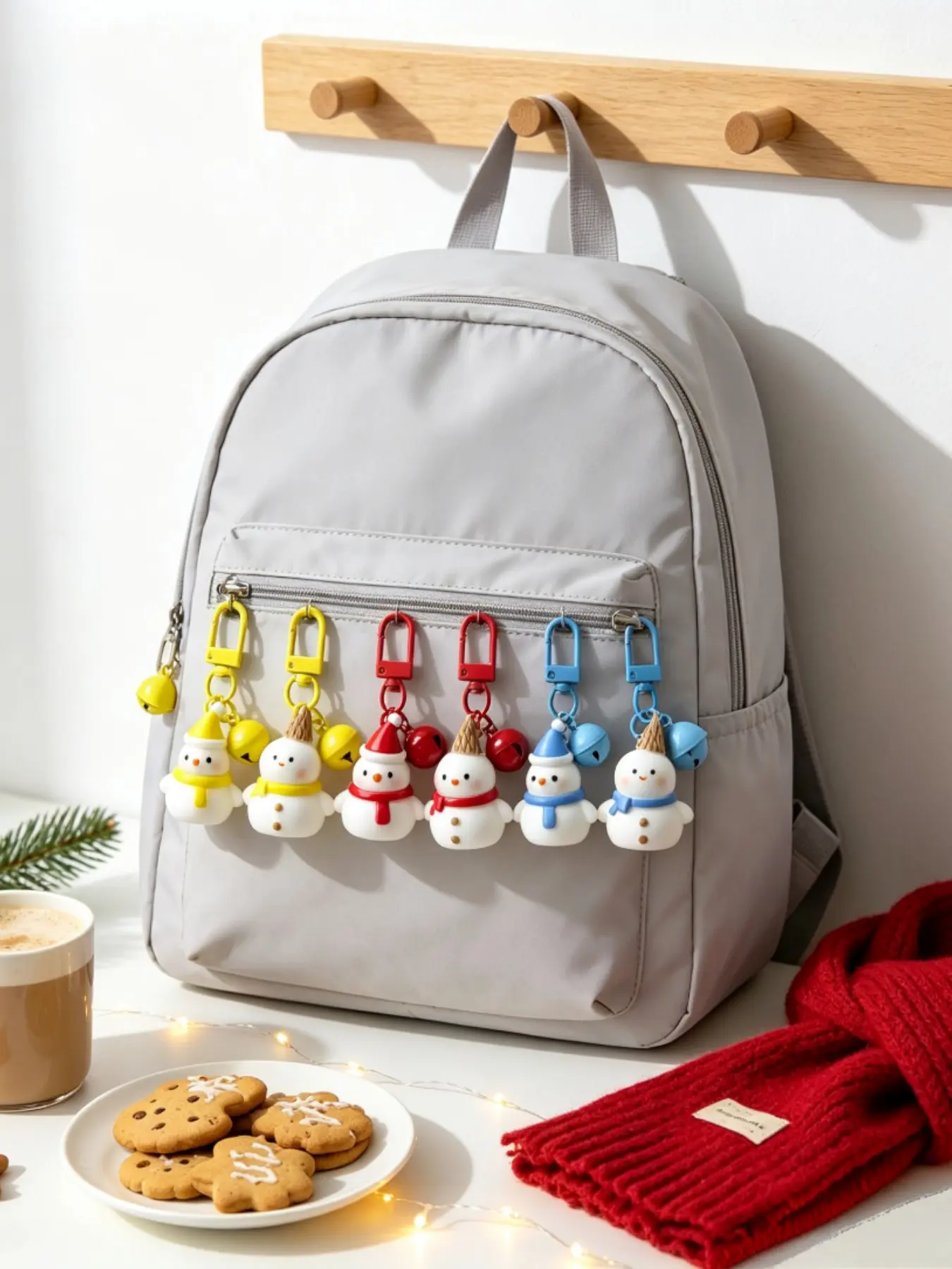 6pcs Christmas Snowman Keychains, Resin Cartoon Bell Hanging Ornaments, Multicolor Cute Bag Charms, Halloween Party Accessories, Cute Keychain Accessory