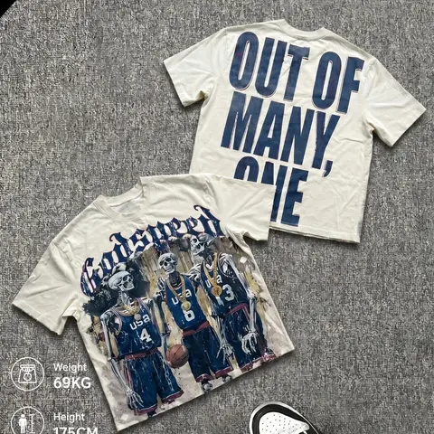 American High Street Skull Basketball Team Street Fashion Graphic T-Shirt, Vintage Distressed Loose Fit Casual Top, Short Sleeve Fashion Tee, Menswear