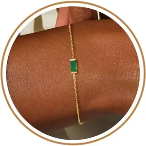 Birthstone Gold Bracelets for Women Non Tarnish Trendy Dainty 14K Gold Plated Bracelet Stack Stackable Blue Green May Emerald Friendship Bracelets Jewelry Gifts for Mom Best Friend