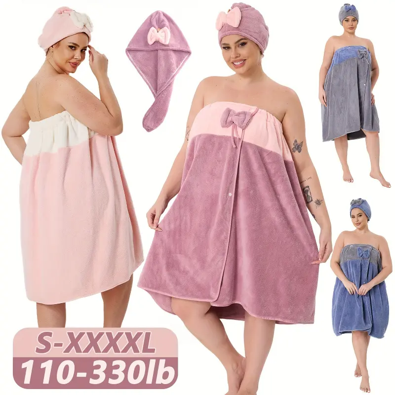 2pcs Set, 31.89*88.58inch/31.89*64.96inch S-XXXXL Adjustable, Oversized Bath Skirt + Triangular Hair Drying Cap, Two-Tone Solid Color, Suitable for Home, Travel, Steam Room, Spa, And Beach, Best Bath Towels